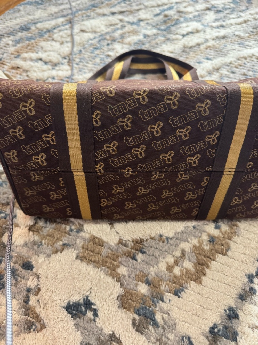 TNA Brown Barrel Tote with Striped Mustard Handles - Picture 5 of 10